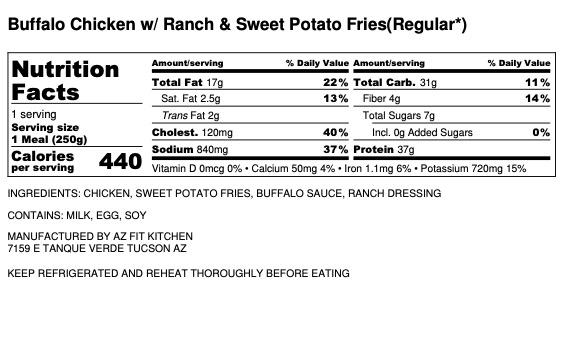 Buffalo Chicken w/ Ranch & Sweet Potato Fries
