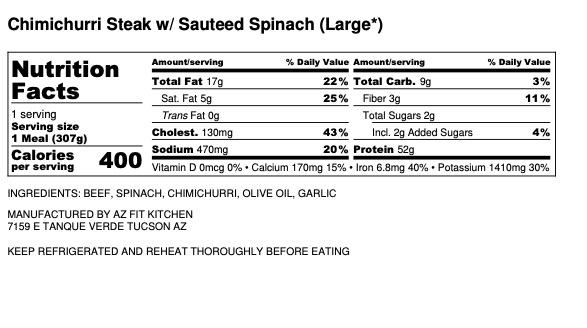 Chimichurri Steak w/  Sautéed Spinach